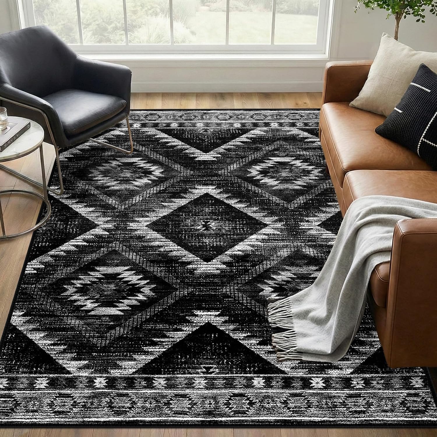 Detalle 2 de Area Rug 5x7 Non-Slip Tribal Western -Black