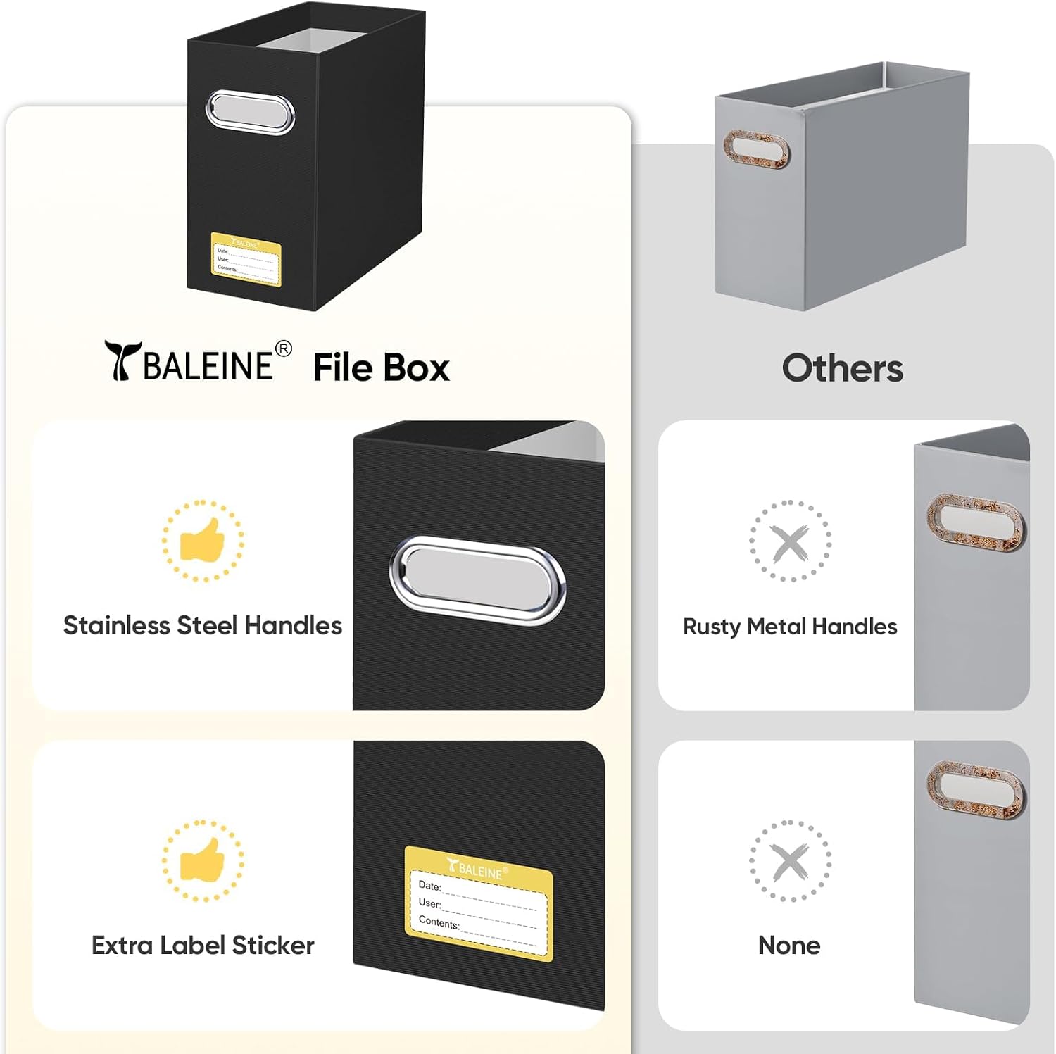 Detalle 1 de BALEINE Baleine-1390 File Organizer Box, Slim 4-Pack with Handles