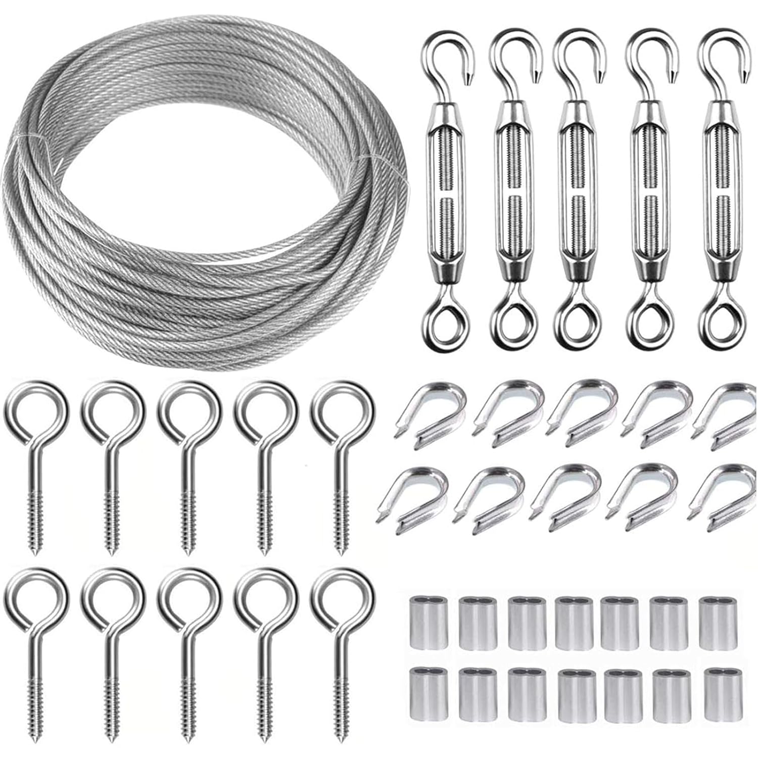 Detalle de TooTaci 30M Garden Wire Kit for Climbing Plants with M5 Turnbuckles (304 Stainless Steel, PVC-Coated)