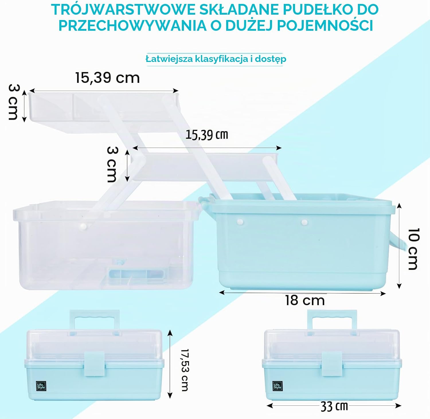 Detalle 2 de Creahaus 33 cm – 3-warstwowy organizer z przegródkami i 2 tacami