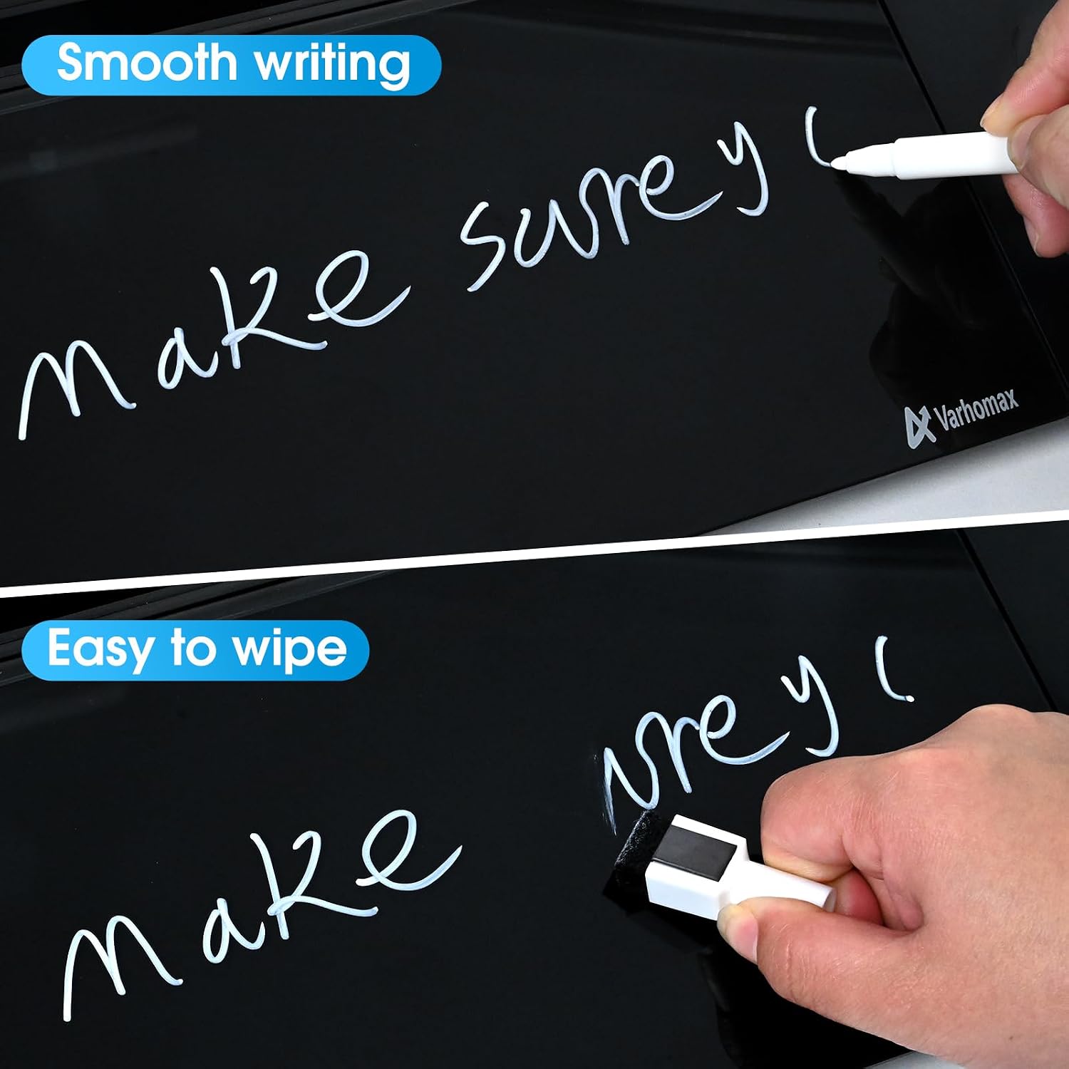 Detalle 2 de Varhomax VDS-WB-24 Glass Desk Whiteboard with Wireless Charging and Storage