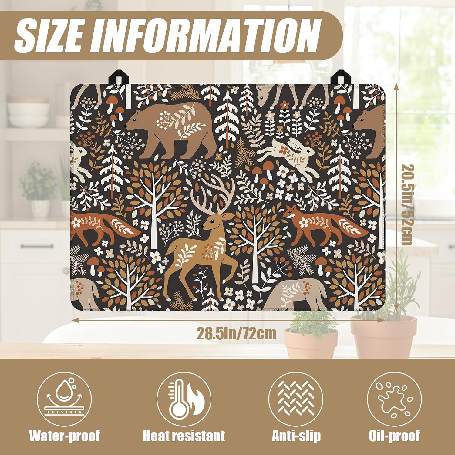Detalle 2 de GANTINIR Bear Deer Forest Stove Top Cover, Natural Rubber, 28 x 20 Inches