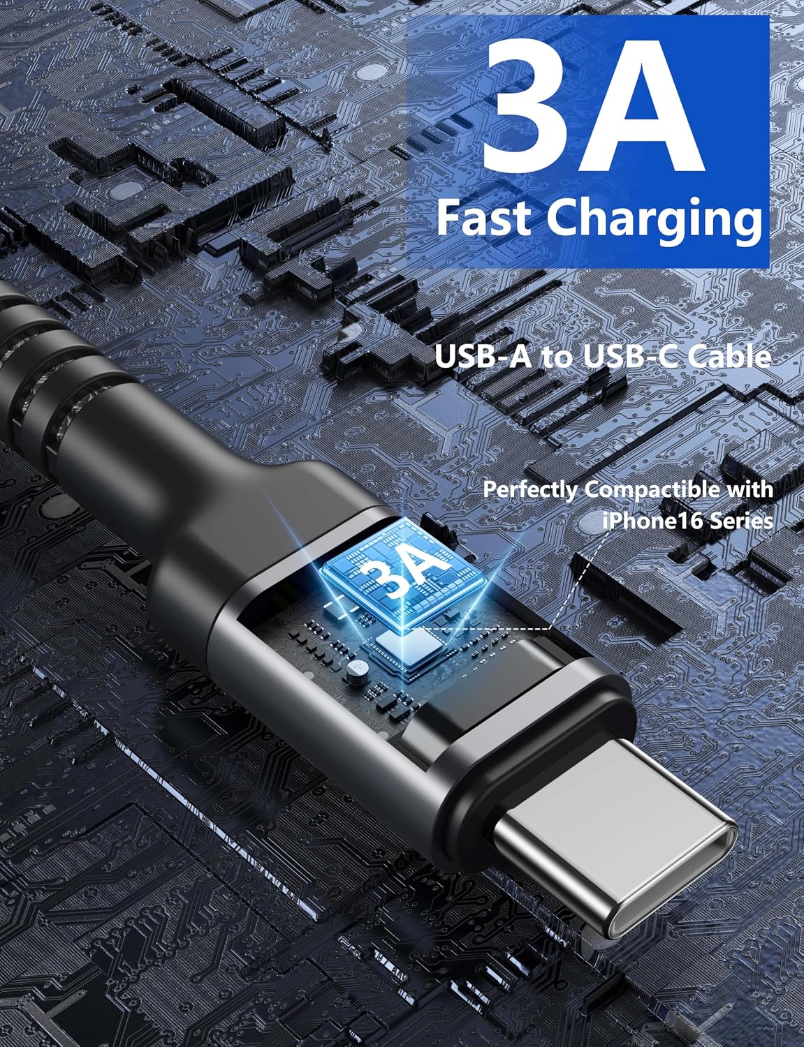 Thumbnail 2 de USBA to USB-C Cable (10ft, 2-Pack) — Fast Charging and Durable Nylon Braided USB A to USB C Cable