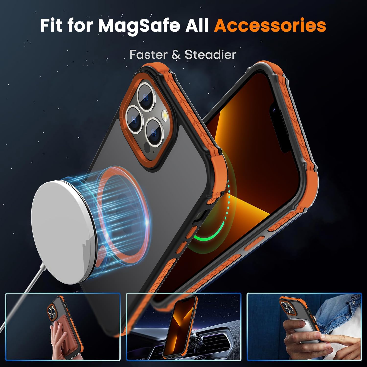 Detalle 2 de DEERLAMN Strong Magnetic Case for iPhone 15 Pro Max (6.7-inch) with MagSafe Compatibility, Frosted Orange