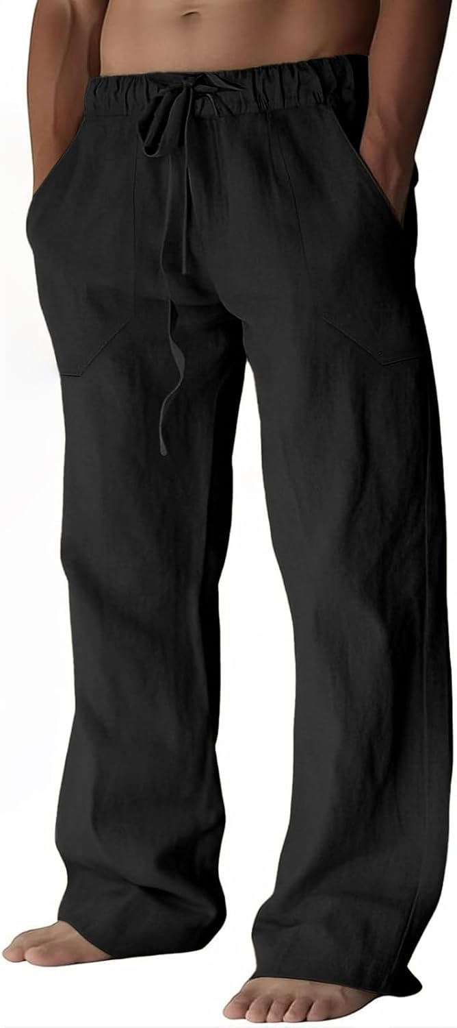 Detalle de Puimentiua Leinenhose Herren – Lang, leicht, locker sitzende Sommerhose aus Baumwolle/Leinen-Mischung (S–3XL)