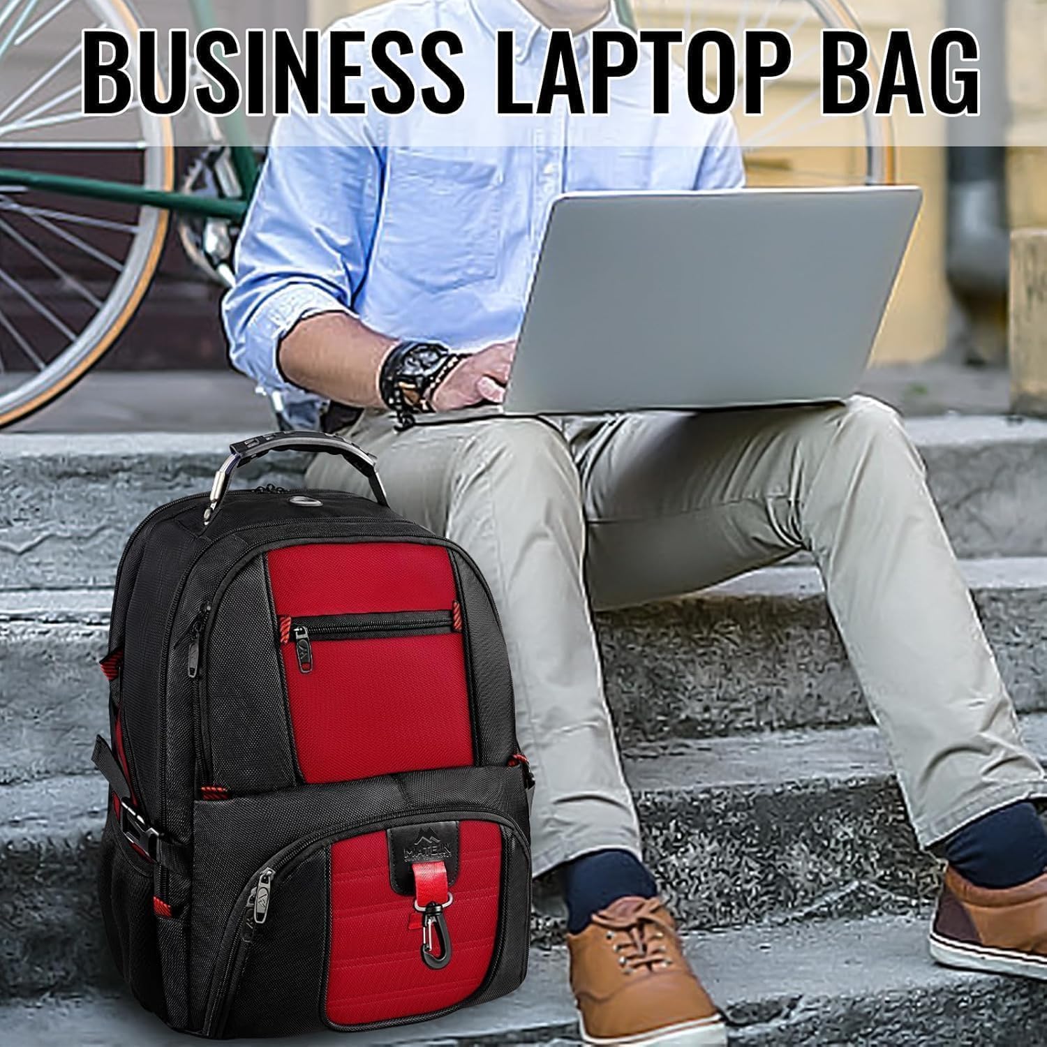 Thumbnail 5 de MATEIN Groß Laptop-Rucksack für Herren bis 17 Zoll (17,3 Zoll), wasserdicht, TSA, Anti-Diebstahl – rot