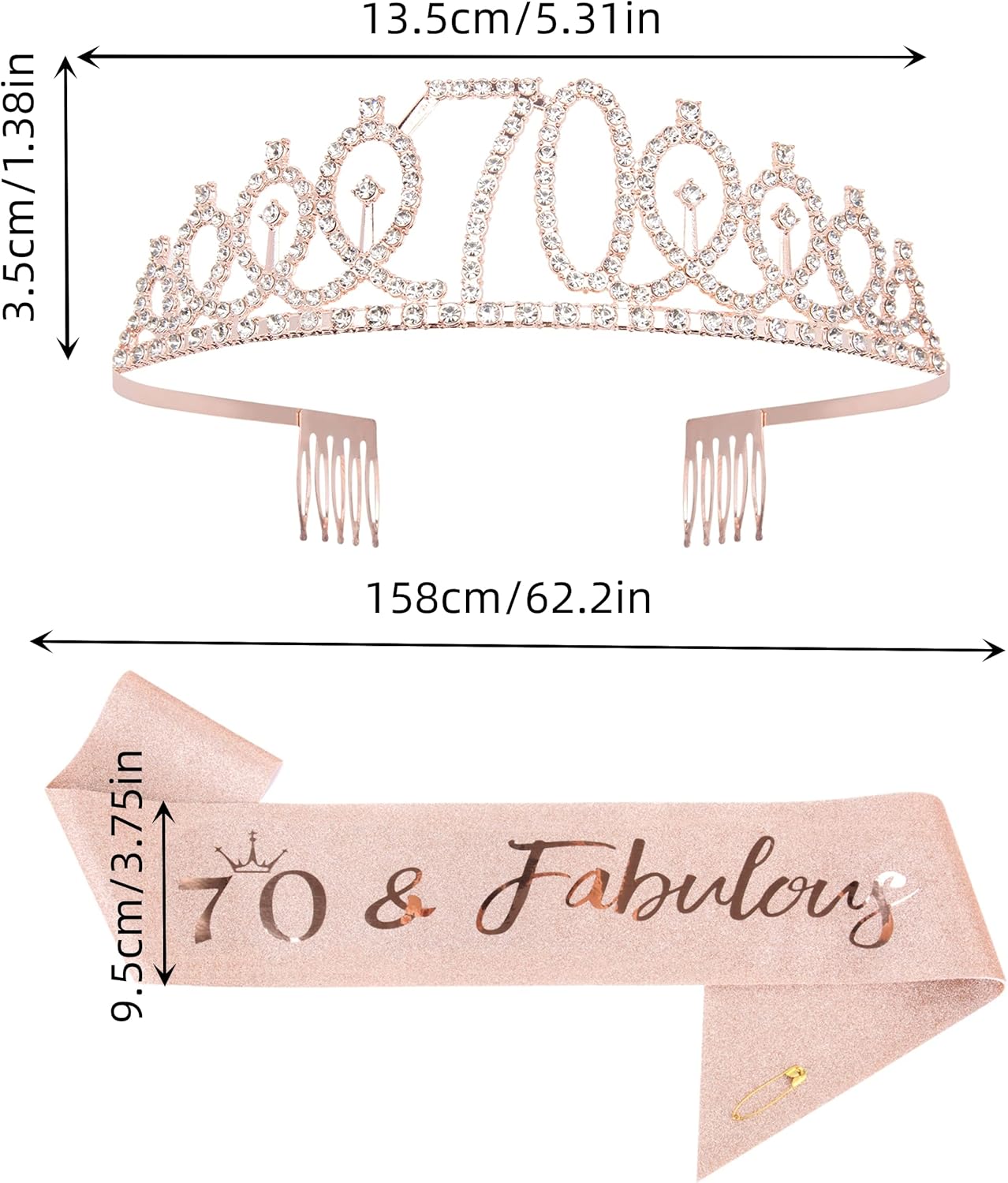 Thumbnail 3 de Mikccer Rose Gold 70th Birthday Sash and Tiara 🎉