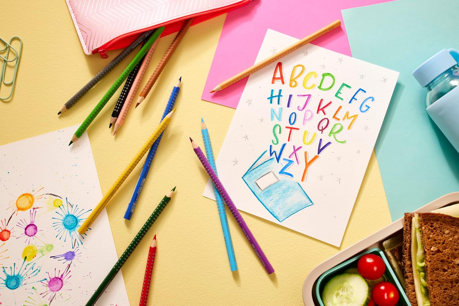 Detalle de Faber-Castell Buntstifte Set, 24 Farben mit Neonfarben – Griffstabilität und vielseitige Anwendung