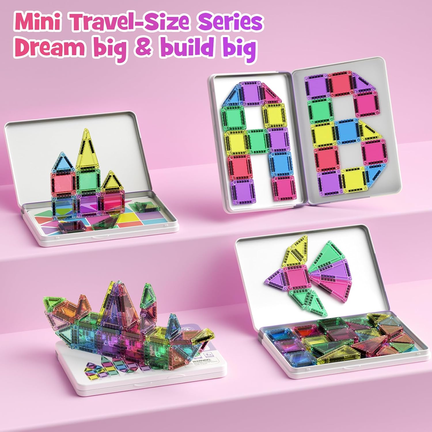 Detalle de Magnetische Fliesen – 40-teiliges Reise-Set mit Metallbox, mini Magnetbausteine für unterwegs (Alter 3+)