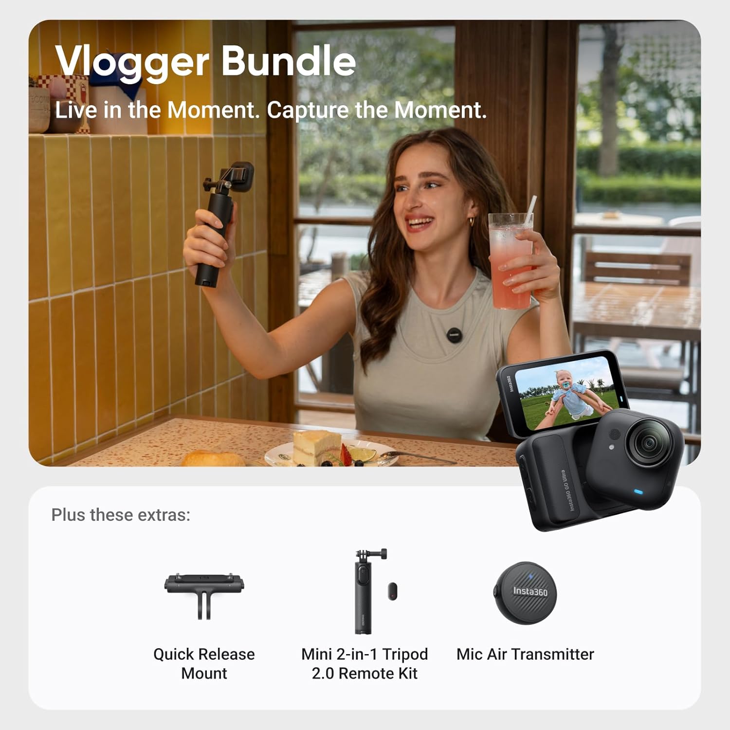 Thumbnail 1 de Insta360 GO Ultra Vlogger Bundle — 4K Hands-Free POV Camera (53g)