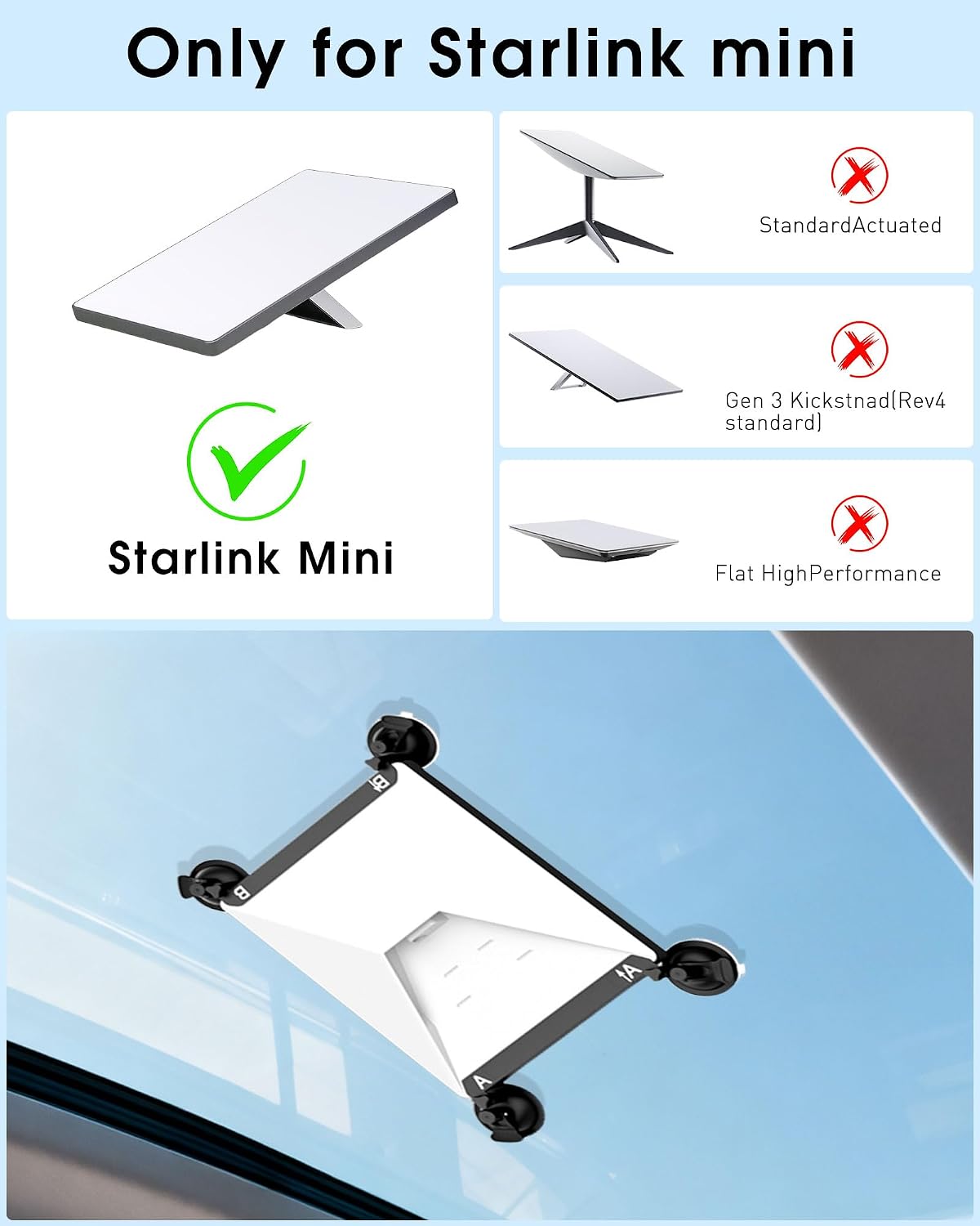 Thumbnail 1 de MEKEET Starlink Mini Suction Cup Mount for Window (Black) — strong-grip, vibration-resistant car/sunroof/ RV mount