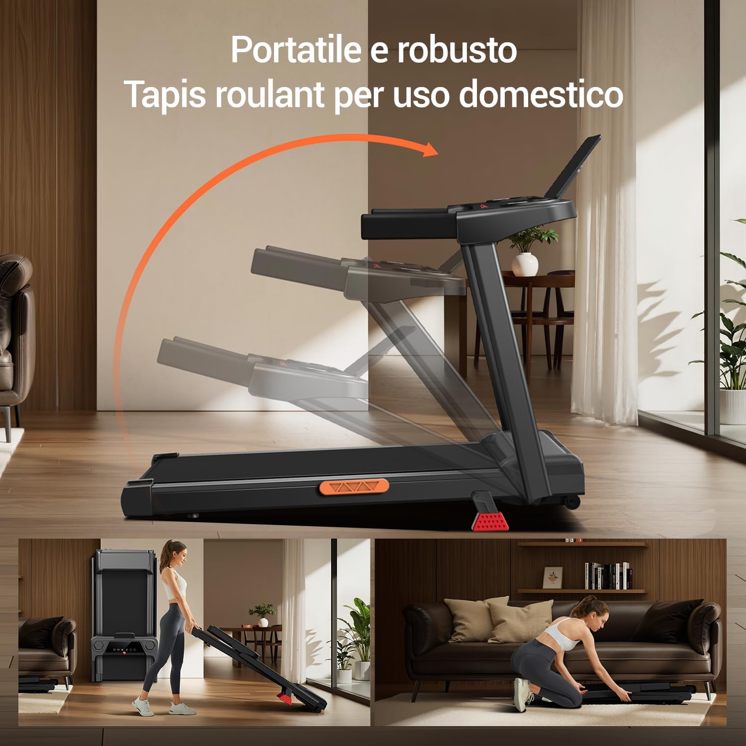 Thumbnail 5 de UMAY Tapis Roulant Salvaspazio con Inclinazione 15% — Motore 3.0 HP, 97x40 cm, Display LED