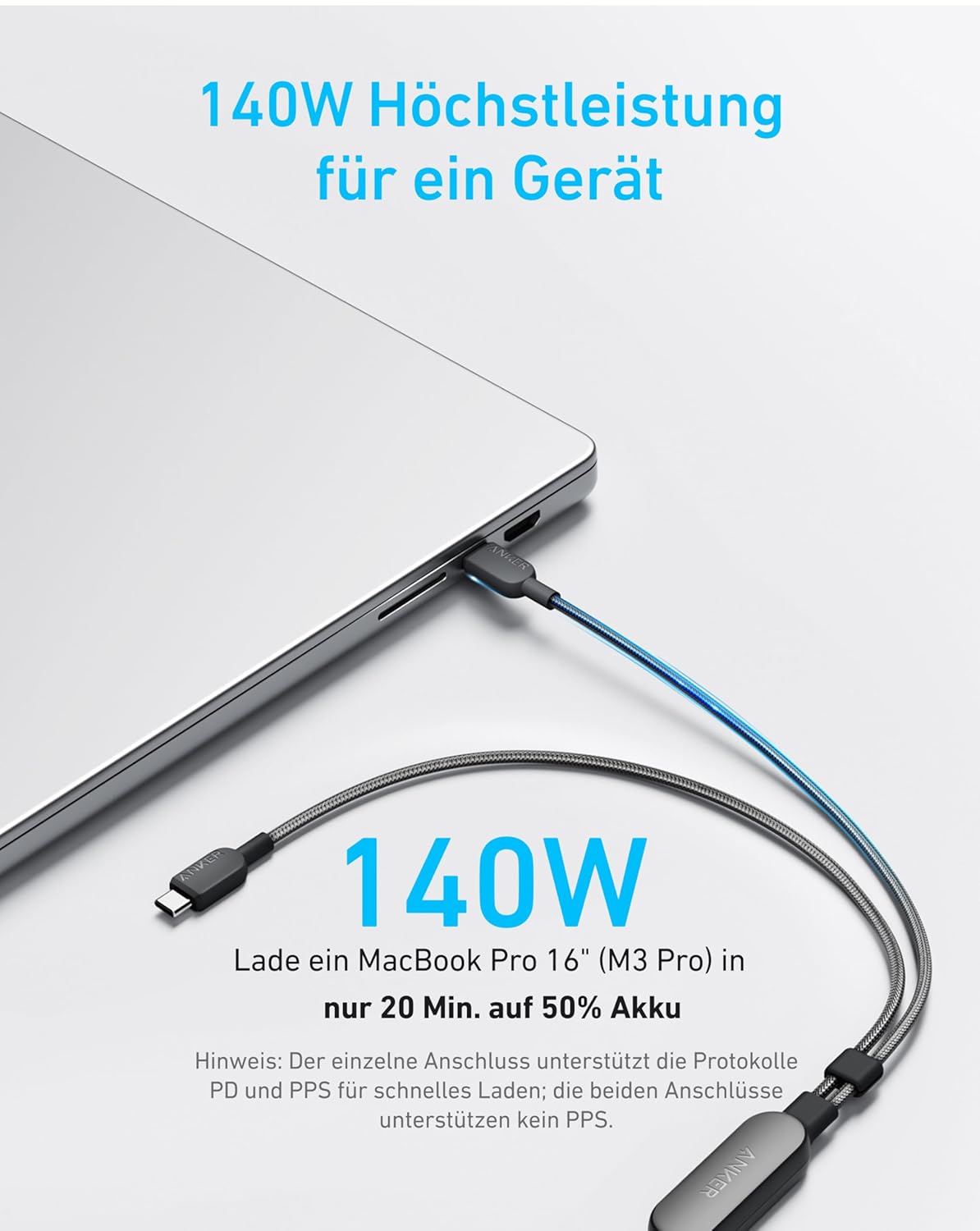 Detalle 2 de Anker 2‑in‑1 USB C Kabel 140W 1,8m
