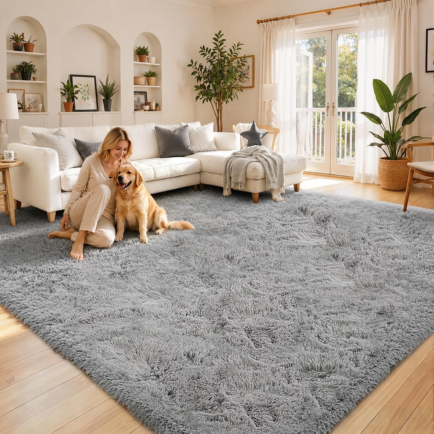 Detalle de junhejiamei 8x10 Shaggy Area Rug for Bedroom 🏡