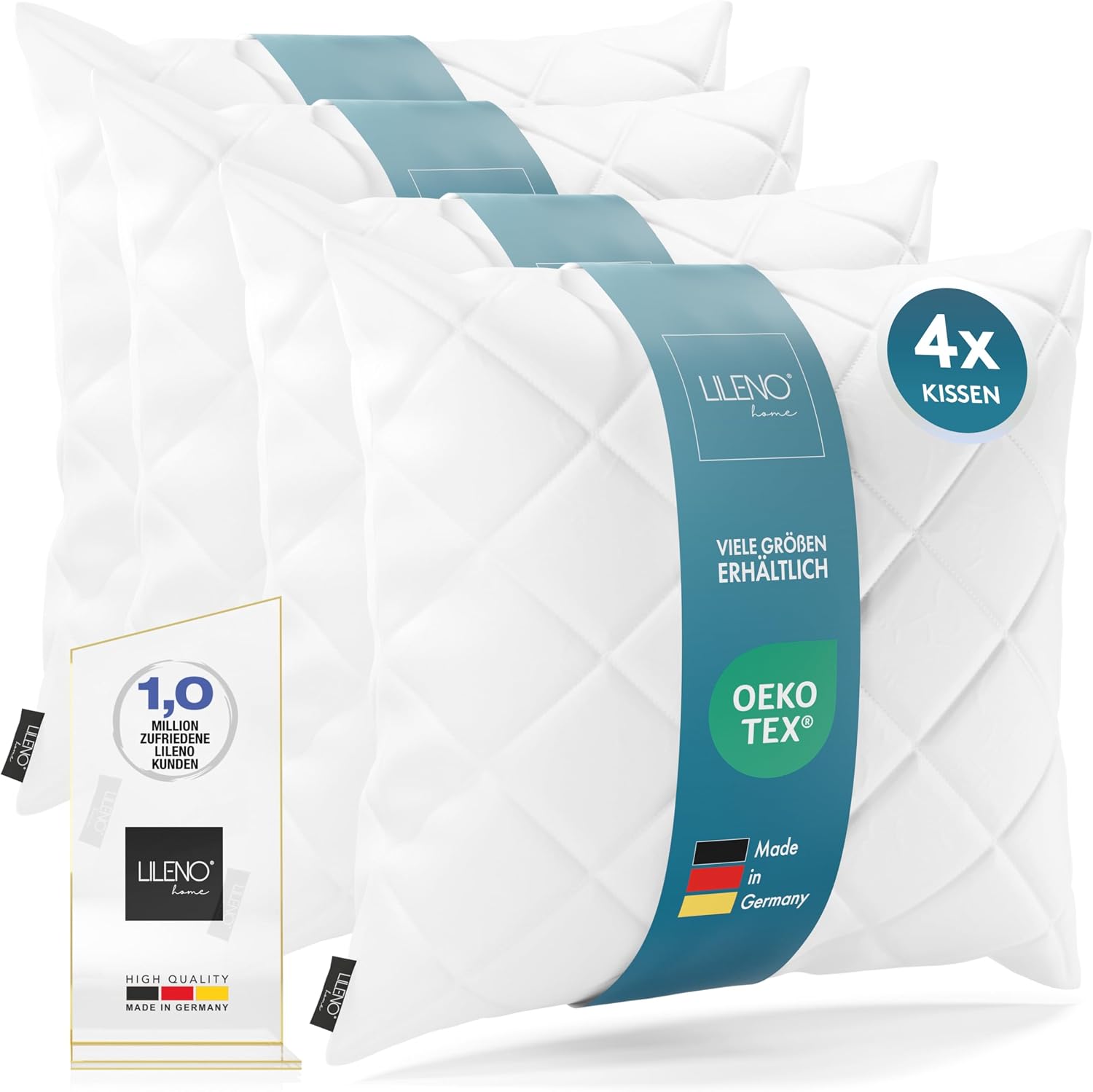 Detalle de LILENO HOME 4er Set Kissenfüllung 80 x 80 cm – waschbar bis 95°C, flauschig-weiche Polyesterfüllung für Allergiker