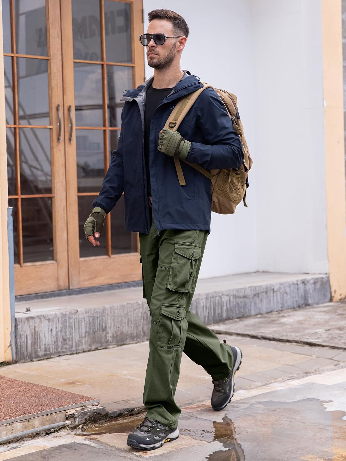 Detalle de Breampot Herren Cargohose aus Baumwollmix – Baggy Baggy Chino Cargo für Freizeit, Arbeit & Outdoor