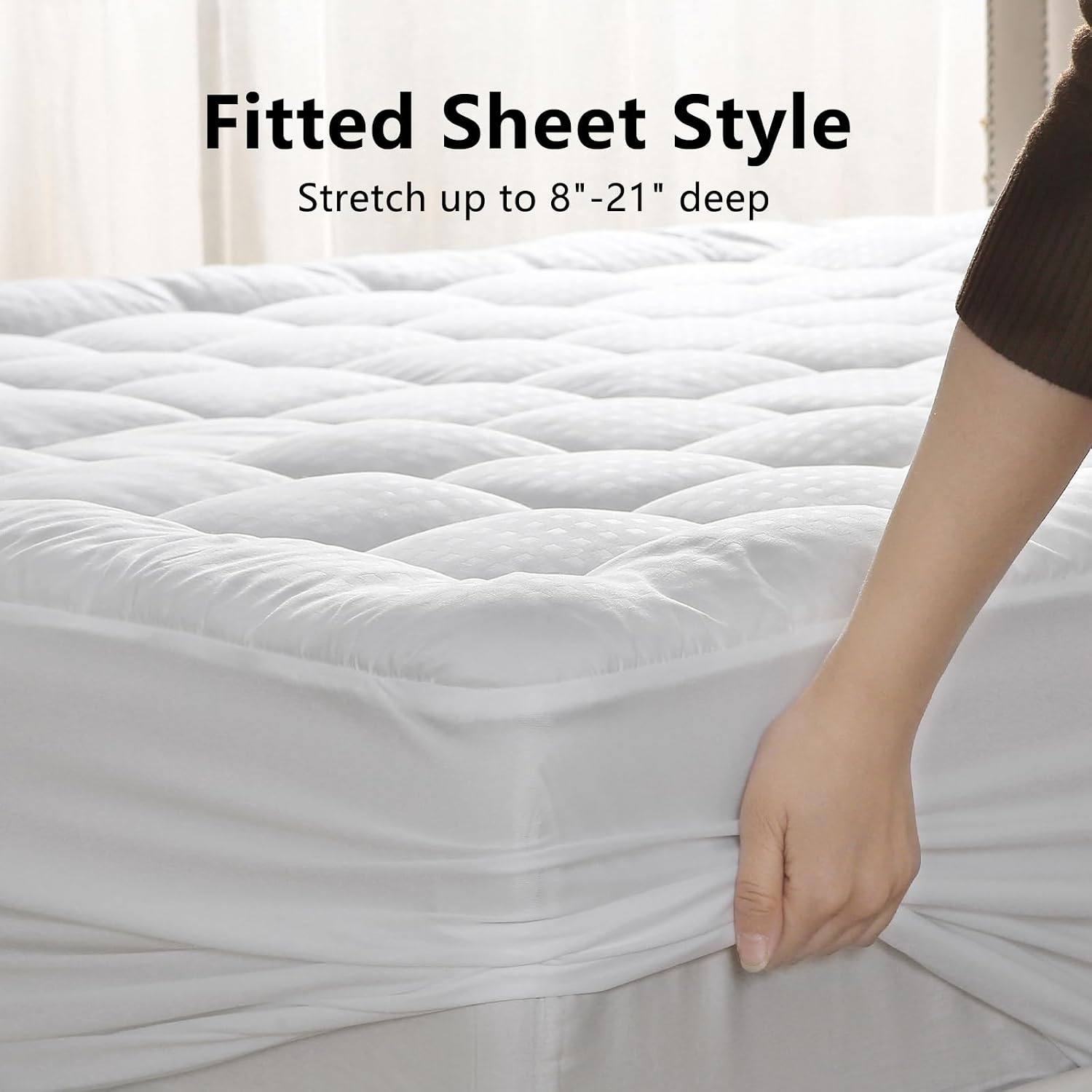 Detalle 1 de BETENWEL Queen Mattress Pad with Down Alternative Fill, Breathable, Deep Pocket