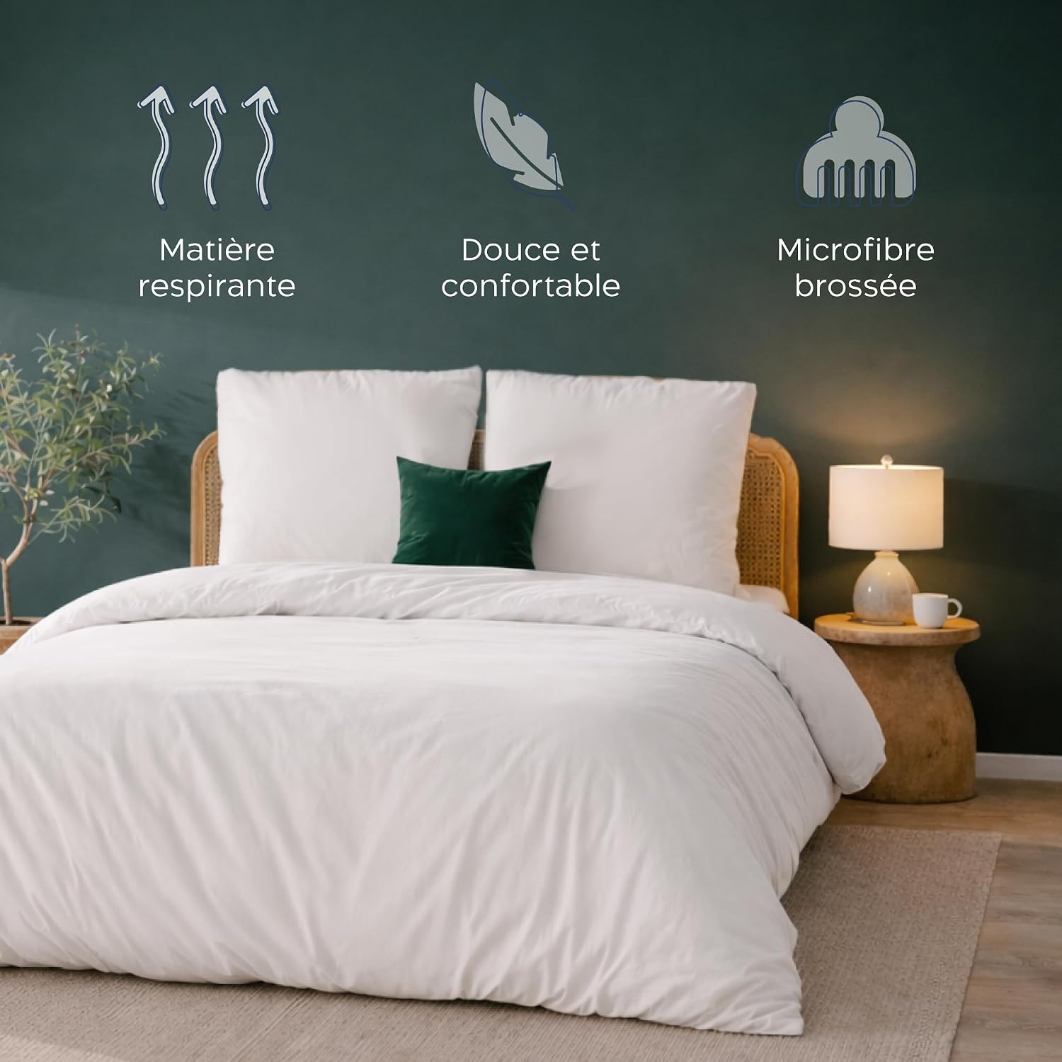 Detalle de Parure de lit Twinzen Twinzen Housse de couette 260x240 cm avec 2 taies 65x65 cm, blanc en microfibre