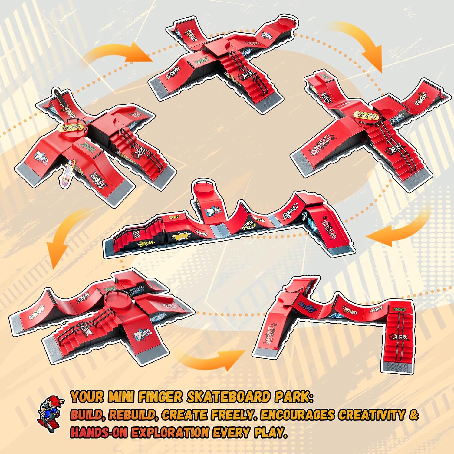Detalle de CS COSDDI Finger Skateboard Park Set, 6-in-1