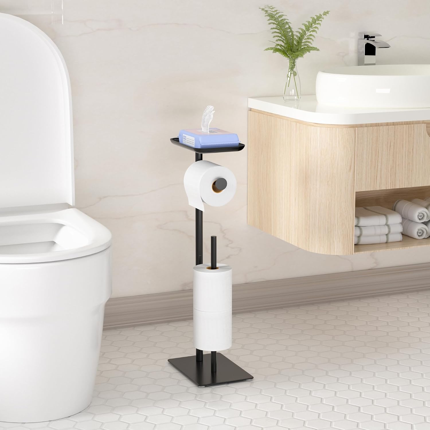 Thumbnail 6 de Free-Standing Stainless Steel Toilet Roll Holder with Top Shelf (holds 4 rolls)