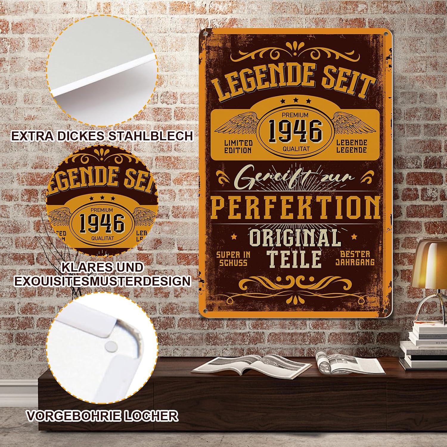 Detalle de Blechschild Schild 80 Geburtstag – Retro Metallschild „LEGENDEN SEIT 1946“ 20x30 cm
