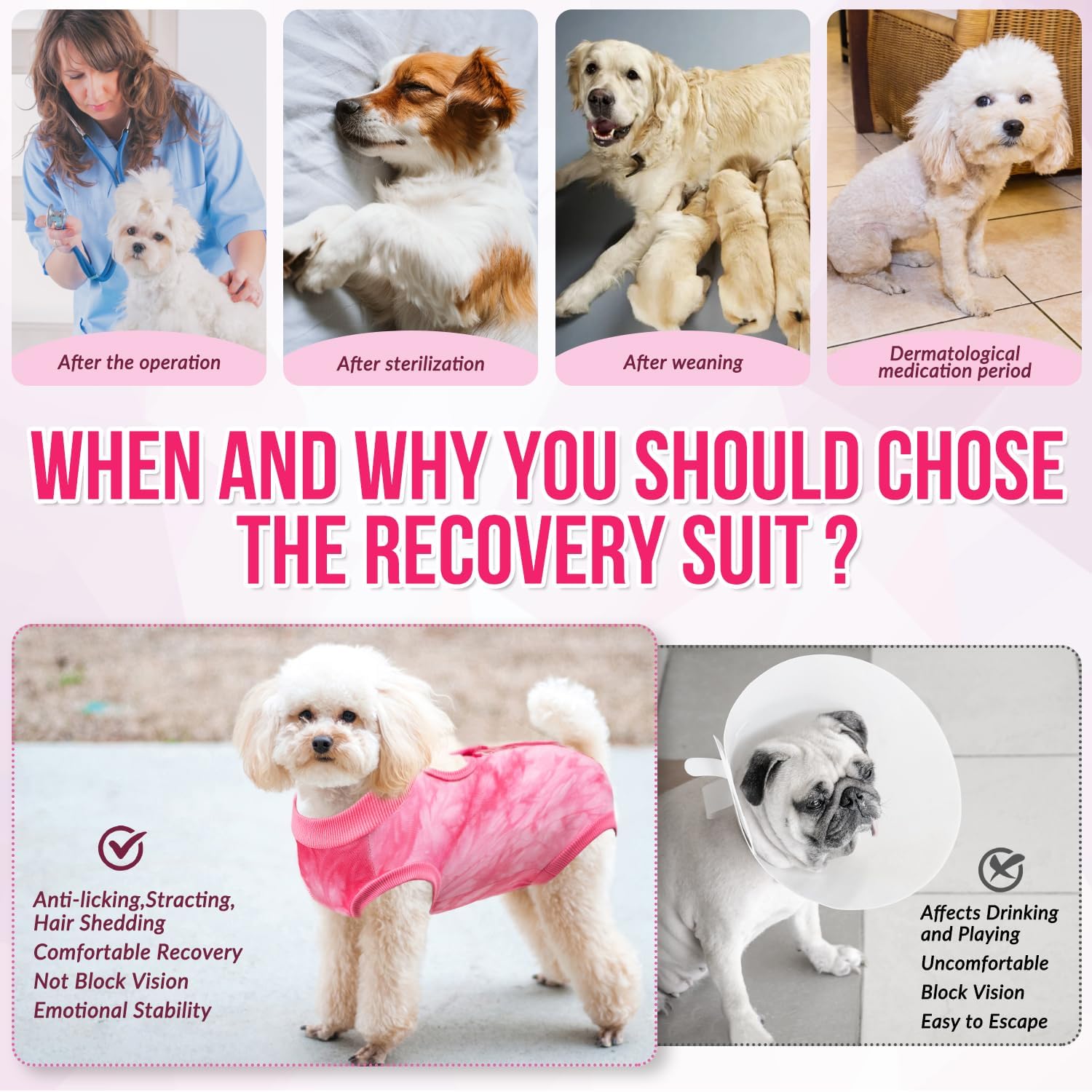 Detalle de Eyein Dog Surgery Recovery Suit: Adjustable, Comfortable Spay/Neuter Recovery Onesie for Dogs