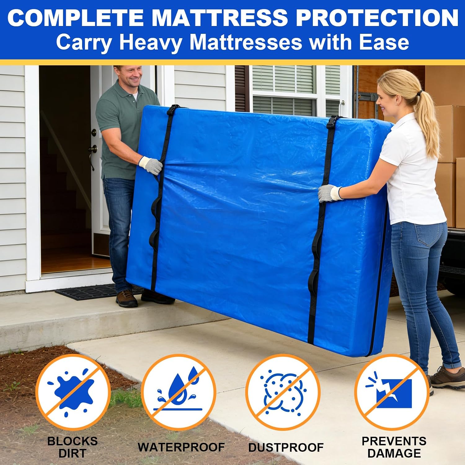 Detalle 2 de TICONN King Mattress Moving Bag, Blue Water-Resistant Tarpaulin with Handles