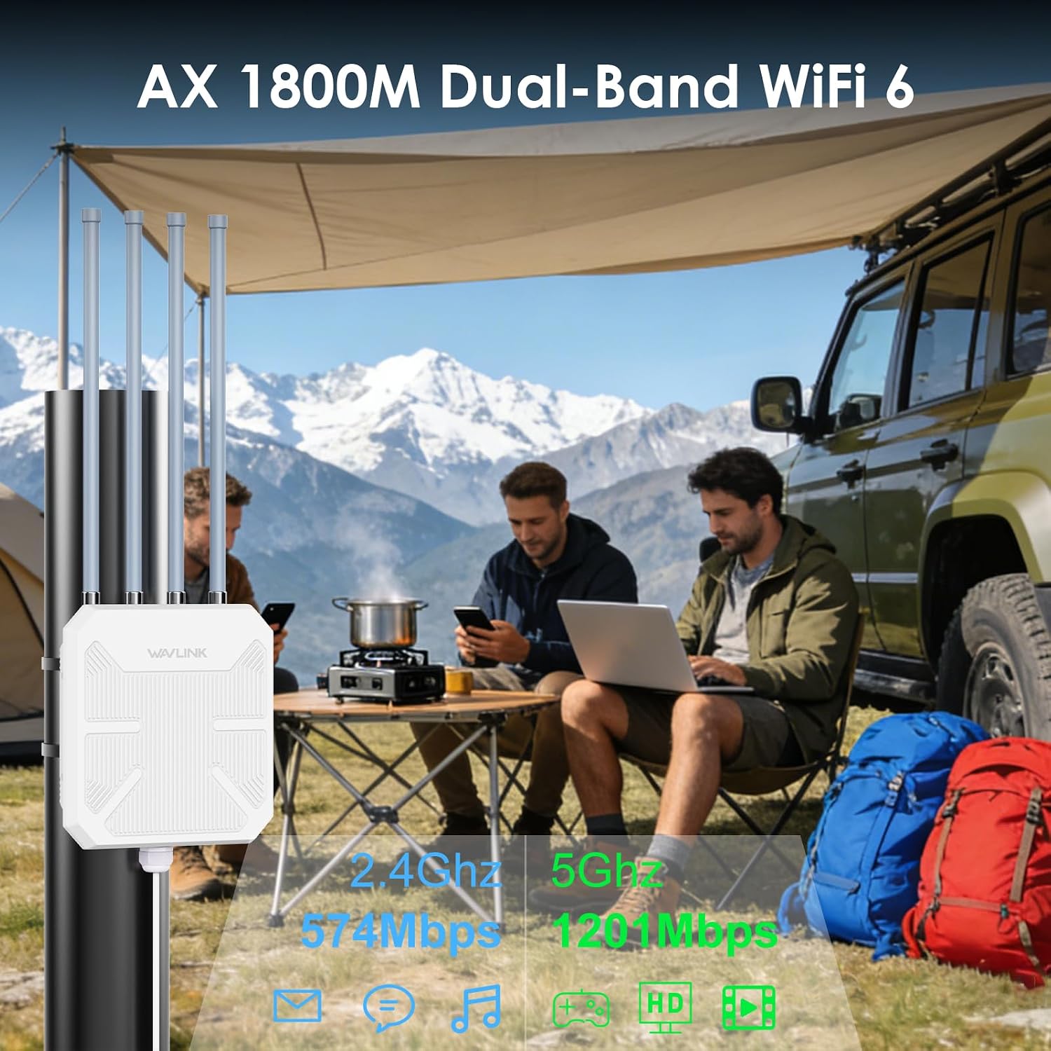 Detalle de WAVLINK Outdoor WiFi 6 Mesh Verstärker – 1800 Mbit/s, IP67 Outdoor Router & AP mit PoE