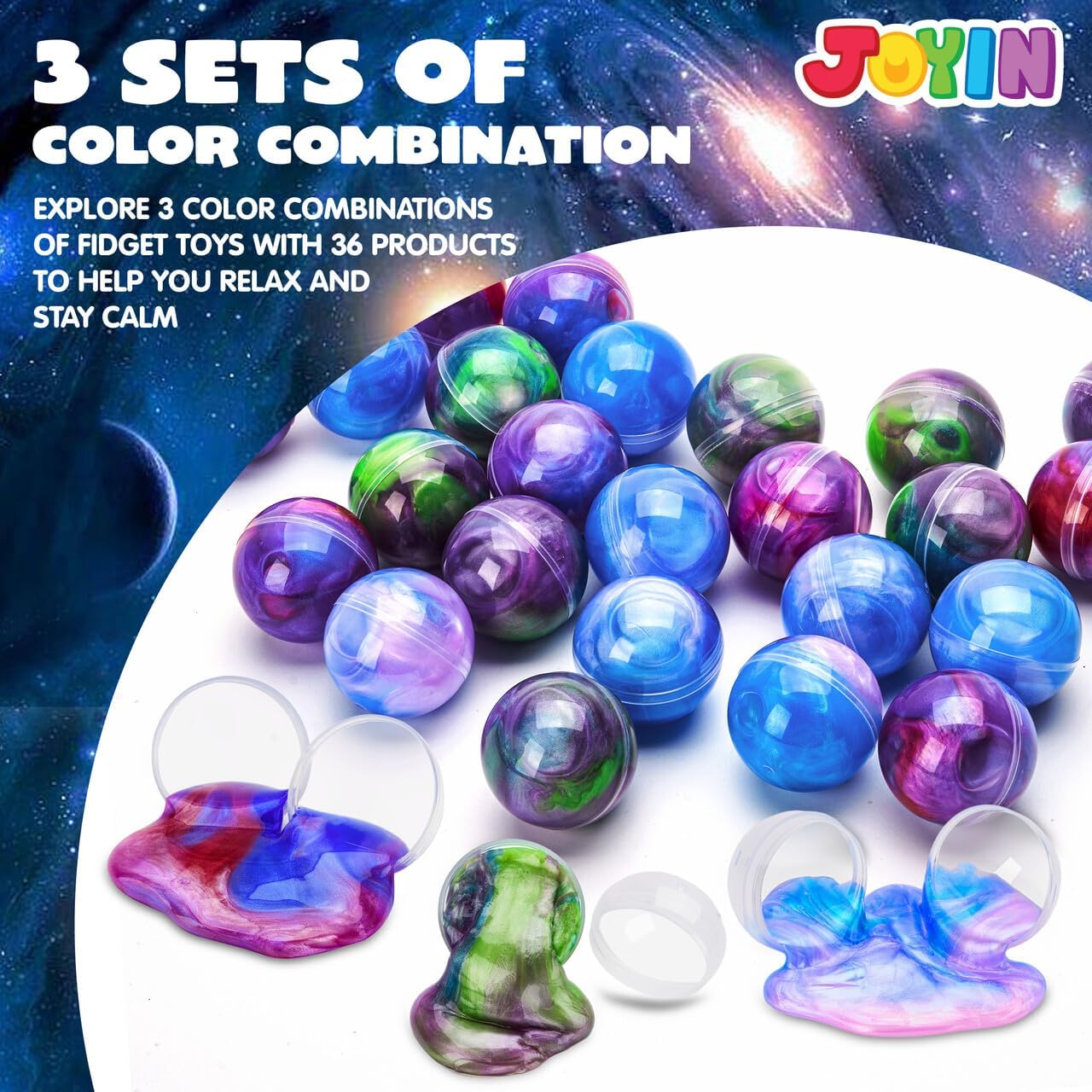 Detalle de JOYIN Slime Kit 24 Pack Galaxy Slime Balls – Non-Sticky, Mess-Free Party Favors