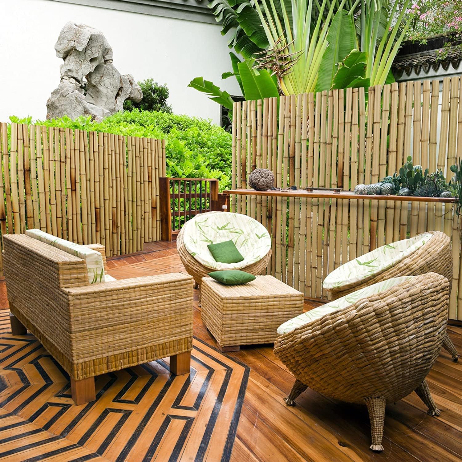 Thumbnail 4 de Floordirekt Bambus-Sichtschutzzaun 180 cm hoch × 200 cm Naturmaterial Vollrohr – Schilfmatte für Balkon, Terrasse oder Garten