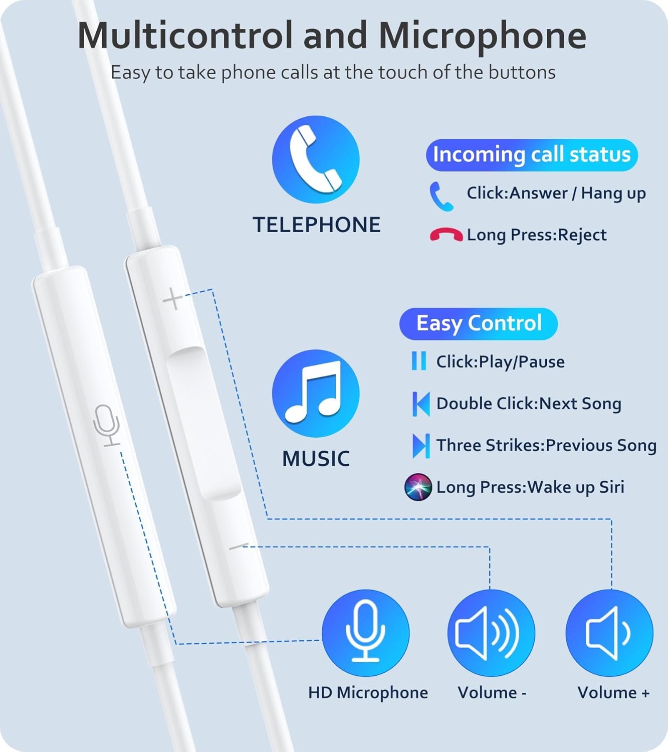 Detalle 2 de 2-Pack Lightning Headphones with MFi Certification – In-Ear Earphones with Built-in Mic and Volume Control