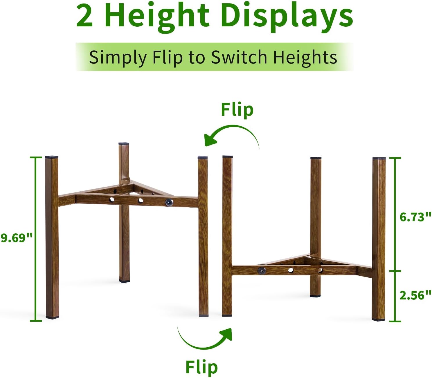 Detalle de Airpark brown01 Adjustable Metal Plant Stand, 8–12-Inch Pots, Brown Wood-Grain