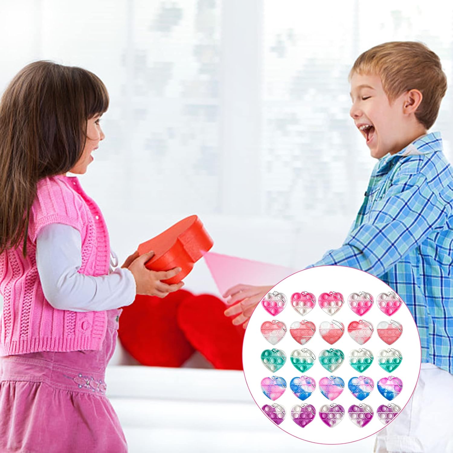 Detalle de SUNOWE B078K5XV2S 30-Piece Heart Pop Fidget Keychains, Silicone