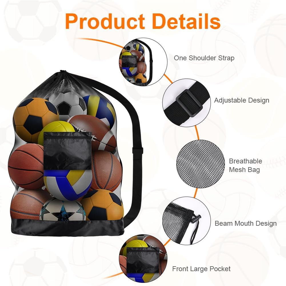 Detalle de AMFUN Extra Large Football Mesh Bag with Adjustable Shoulder Strap – Waterproof Storage for Balls