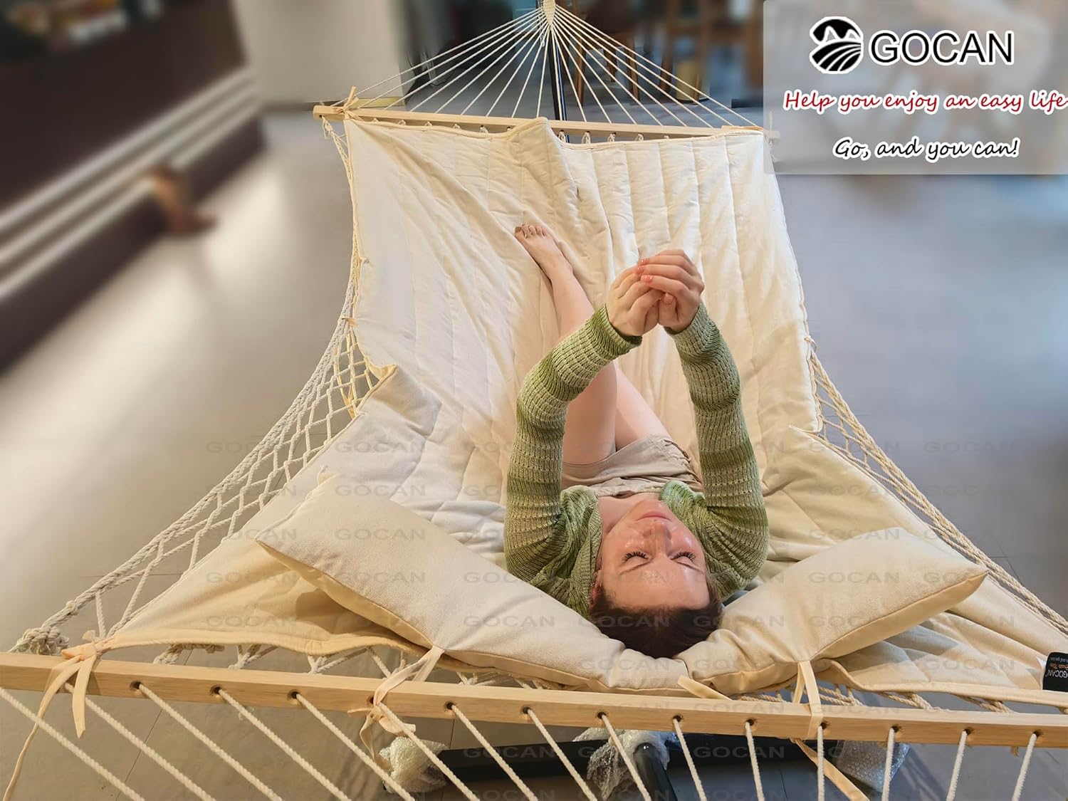 Thumbnail 4 de GOCAN Mesh Hammock with Cotton Rope and Detachable Cushion – Fits 9' to 15' Stands