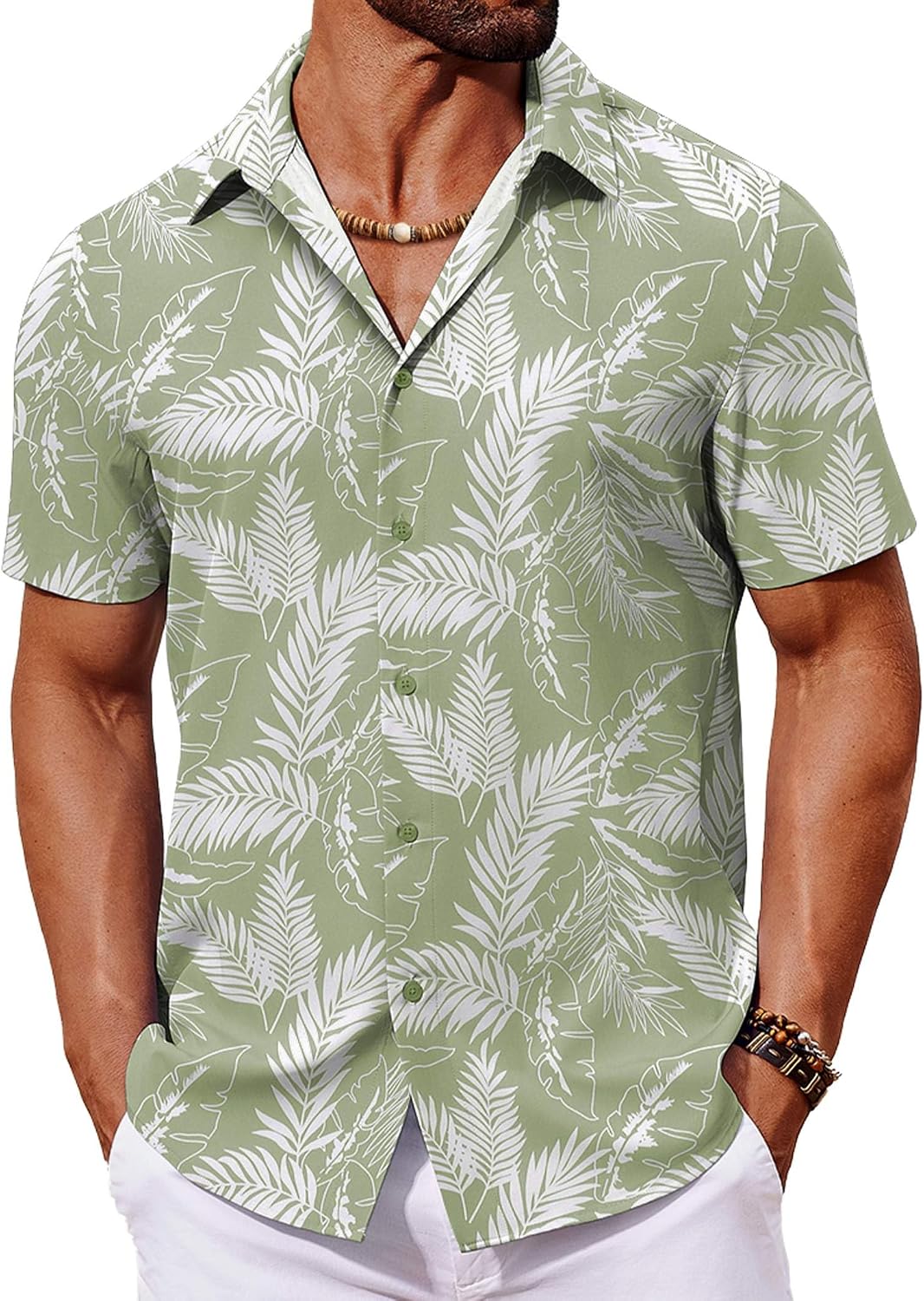 Detalle de COOFANDY Men's Hawaiian Shirt, Short-Sleeve Button-Down with Tropical Print