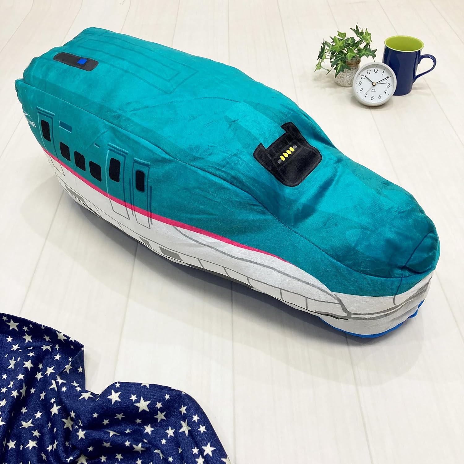 Detalle 2 de MORIPiLO プラレール 新幹線 はやぶさ 抱き枕 大サイズ ダイカットクッション マイクロ生地 60×23×23cm