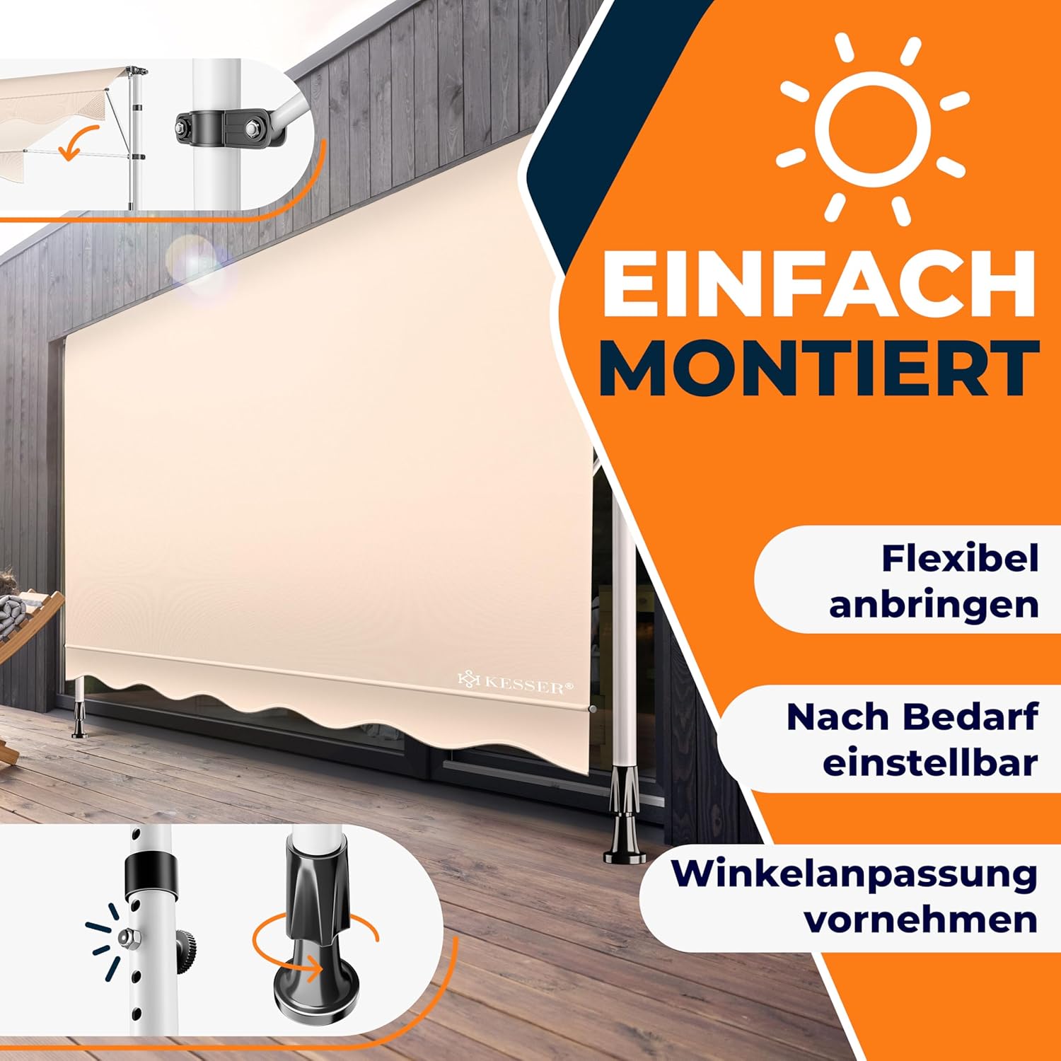 Thumbnail 6 de KESSER® Klemmmarkise mit Handkurbel für Balkon – 250 cm Breite