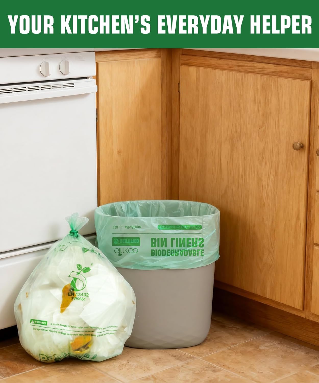 Thumbnail 4 de Ginkgo 100 Pack Compostable Food Waste Bags, 10L Heavy Duty Kitchen Caddy Liners (plant-based, unscented)