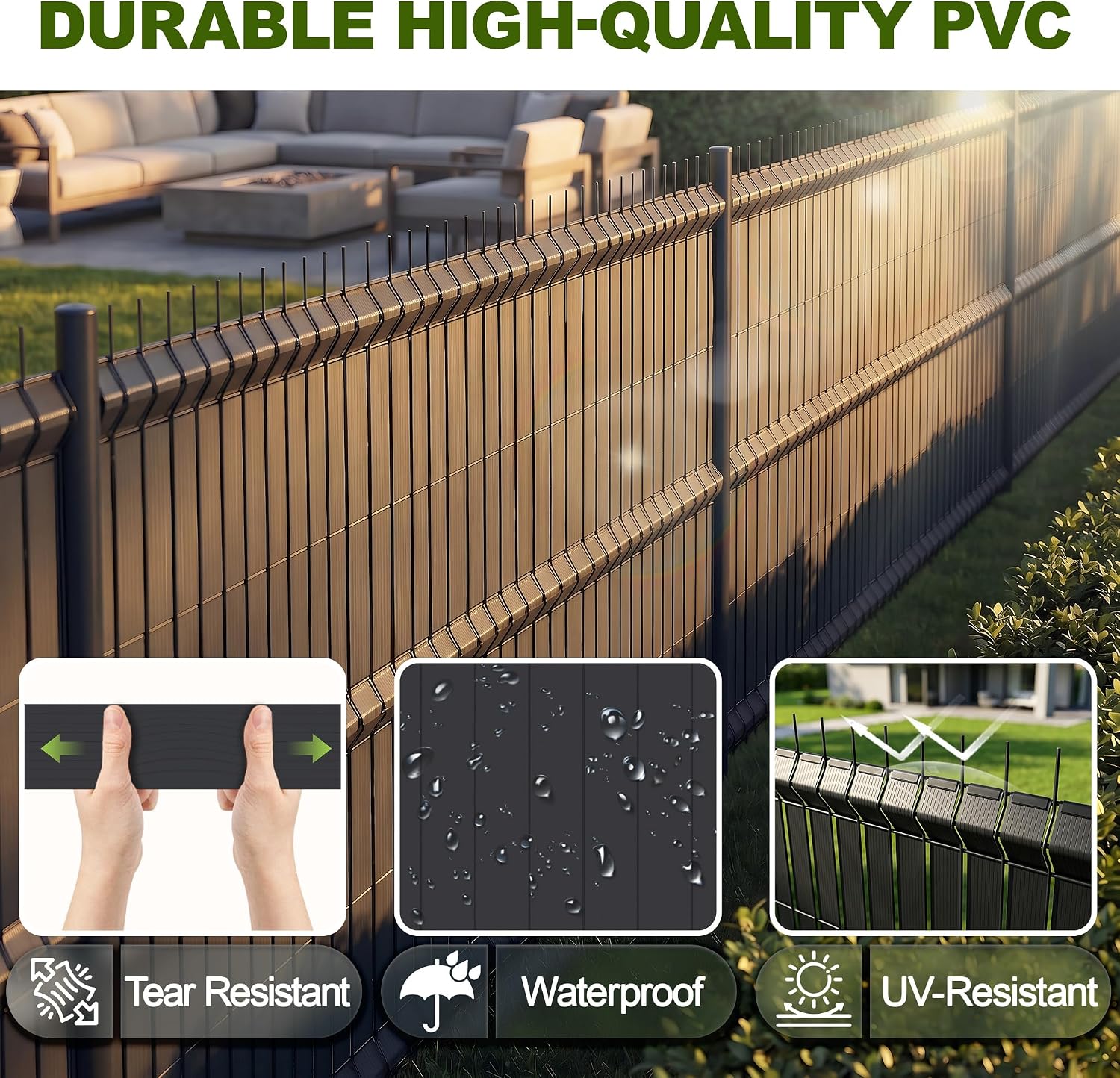 Detalle 1 de UISEBRT 35 m PVC Privacy Fence Screen Strips, 4.7 cm, Anthracite, 50 Clips