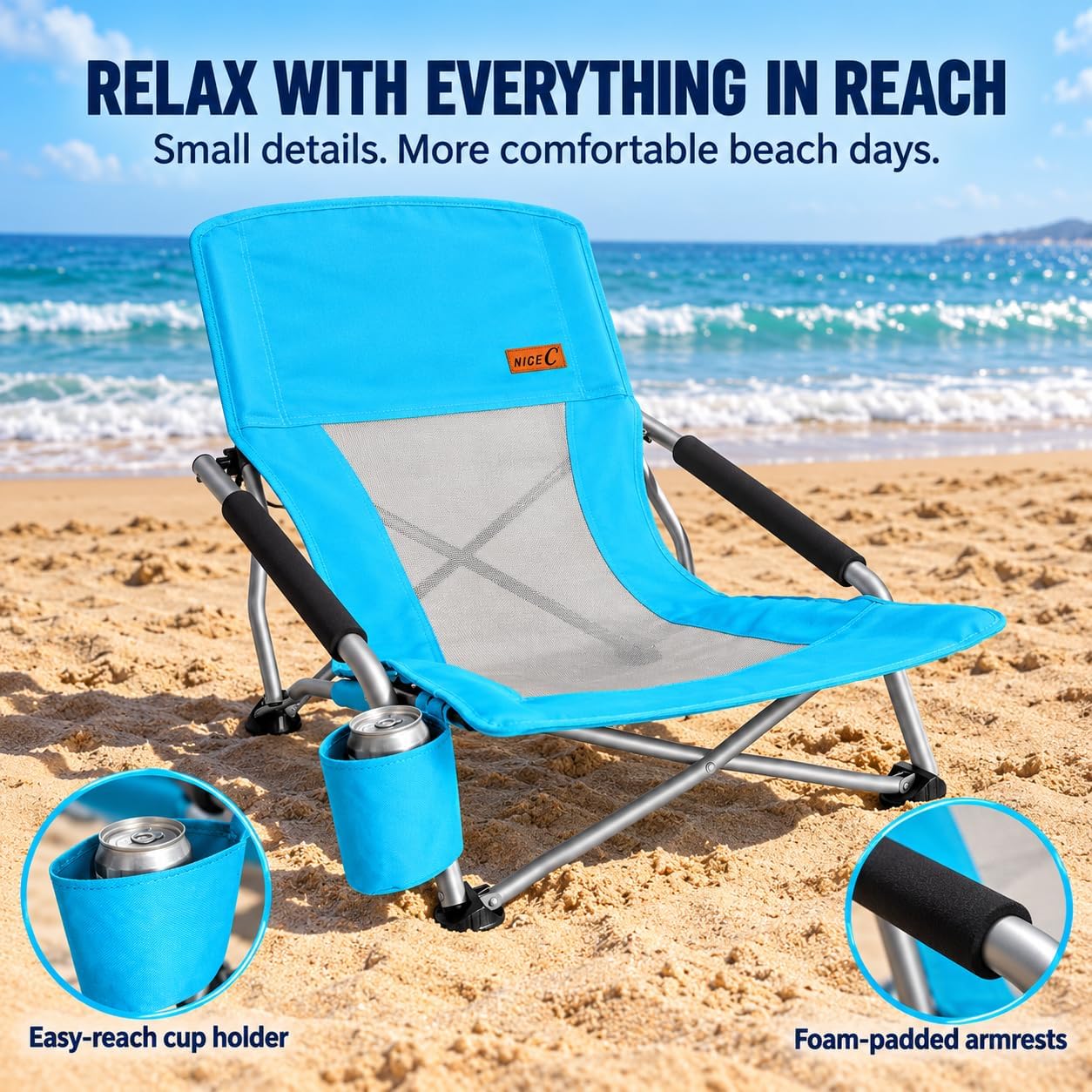 Thumbnail 3 de Nice C Low Beach Chair (2-Pack) — Portable, Folding Sling Chairs with Cup Holder