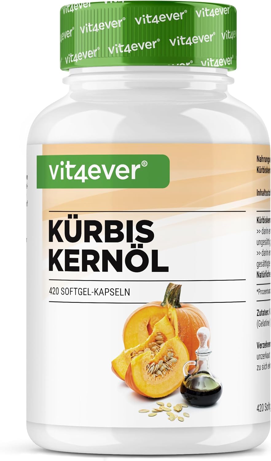 Detalle de Huile de Pépins de Courge en capsules (420) – 3000 mg par portion journalière avec vitamine E