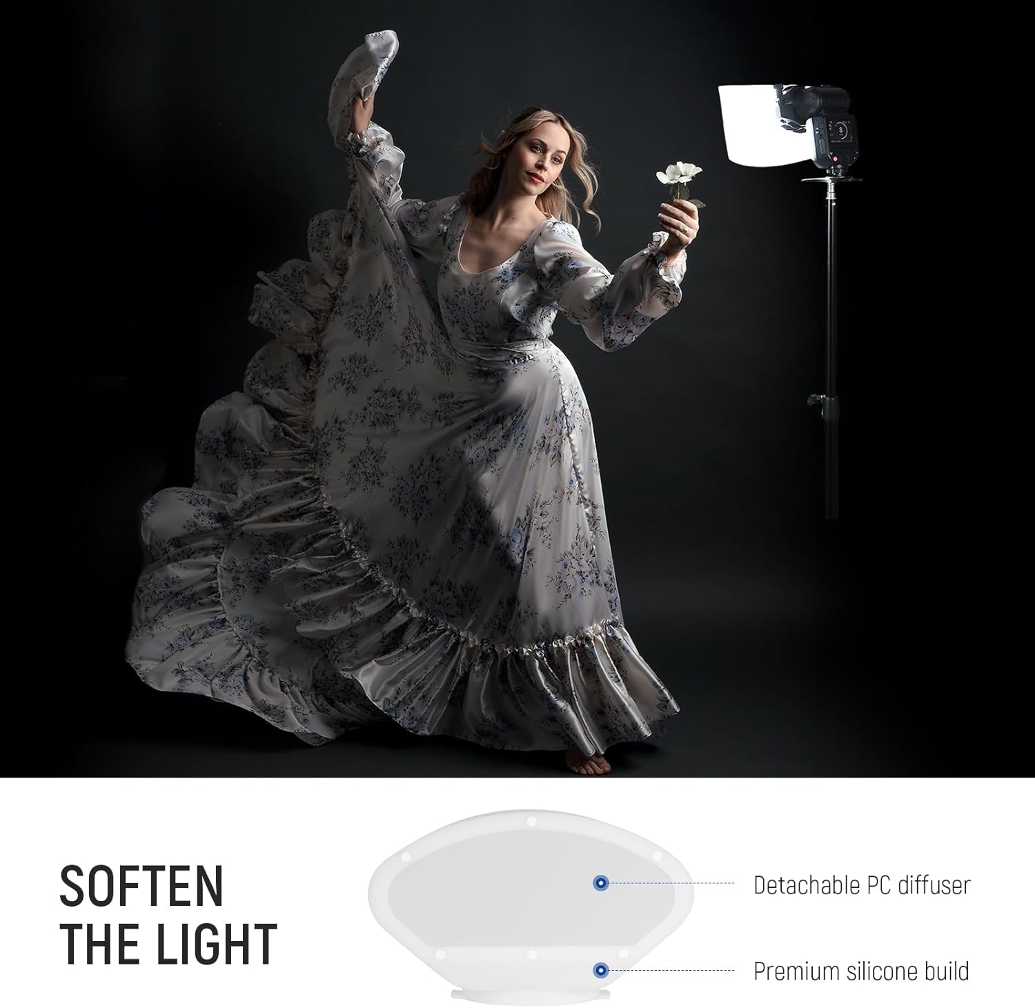 Detalle 2 de NEEWER CRS7 Softbox Diffusion Dome with 3 Adapter Rings for Godox V1/Z1/Z2 & Square Speedlites