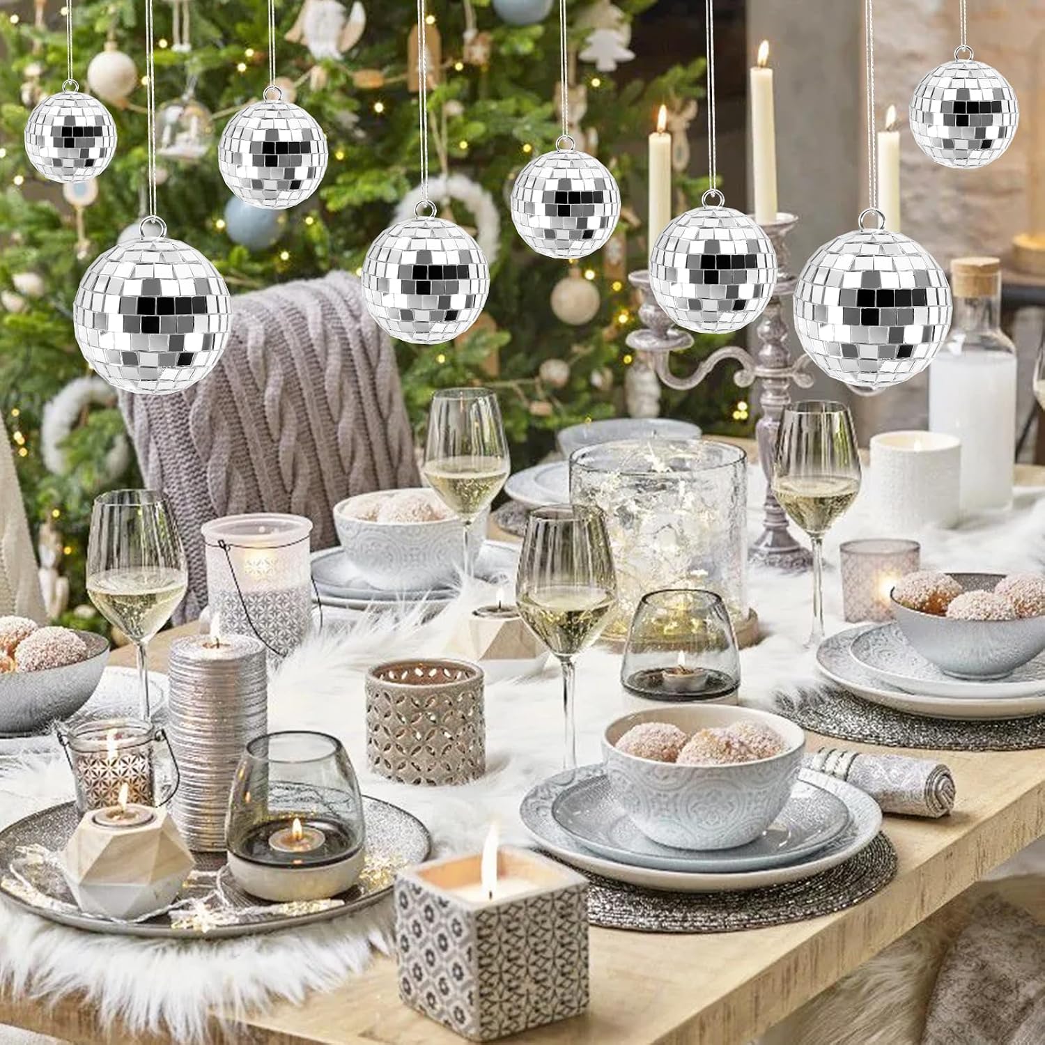 Detalle 1 de YGKYMVW Disco Spiegel Ball discoballen, 25 zilveren hangdecoraties in 4 maten