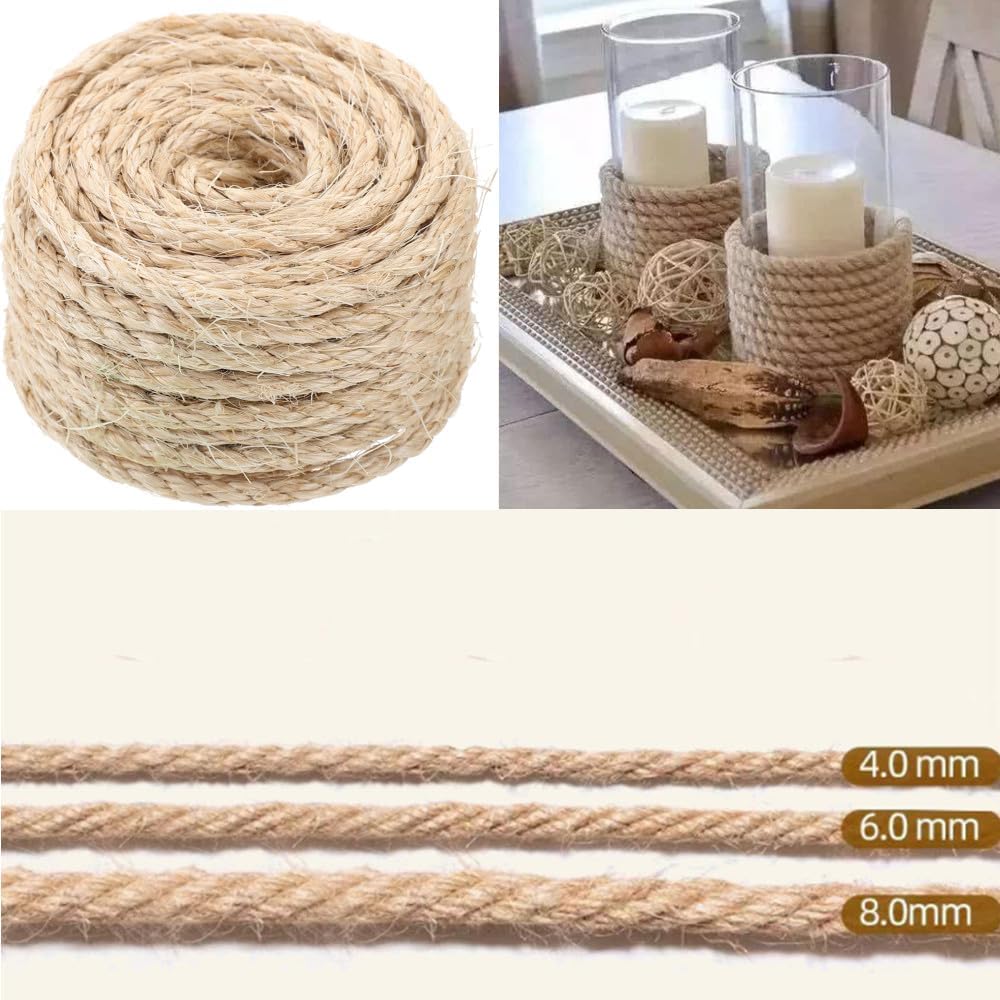Detalle de Parain Sisalseil für Kratzbaum Kratzsaule Katzenbaum – Natürliches Sisalseil 6 mm (8 mm, 50 m)