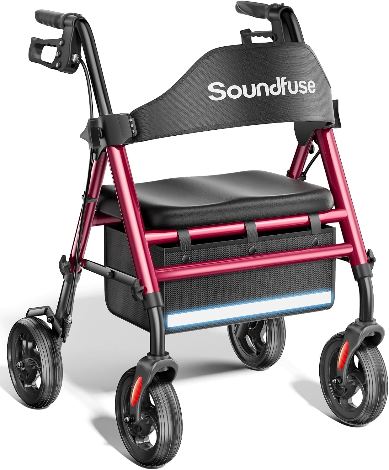 Detalle de soundfuse Foldable Rollator Walker with 16-Inch Arc Seat and 8-Inch Wheels