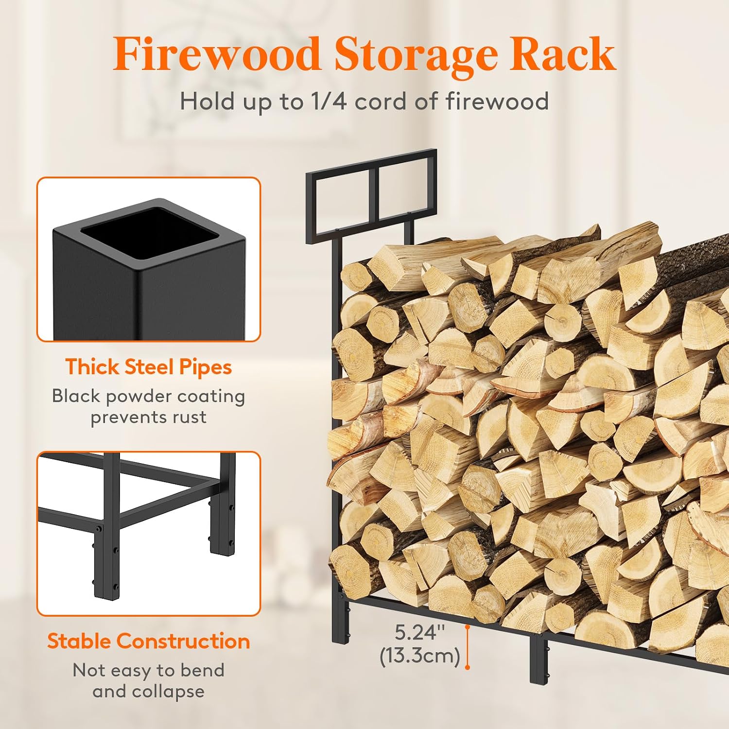 Thumbnail 2 de Lifewit 24222 Metal Firewood Rack with Waterproof Cover, 122 x 58.5 x 122 cm