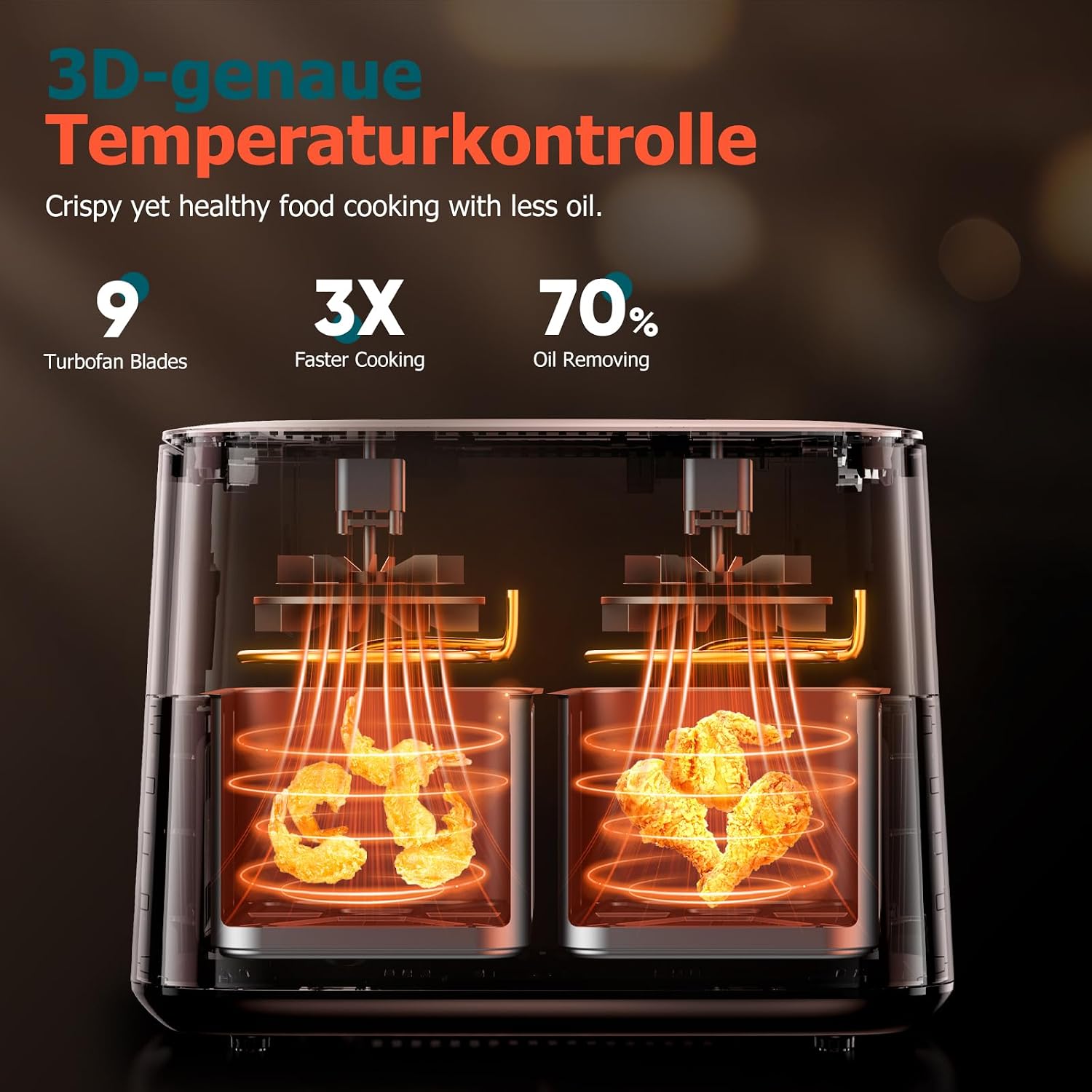 Detalle 2 de Heißluftfritteuse Airfryer mit Sichtfenster 7,2 l – 11-in-1 XXL Air Fryer mit Warmhalten, Vorheizen & Timer