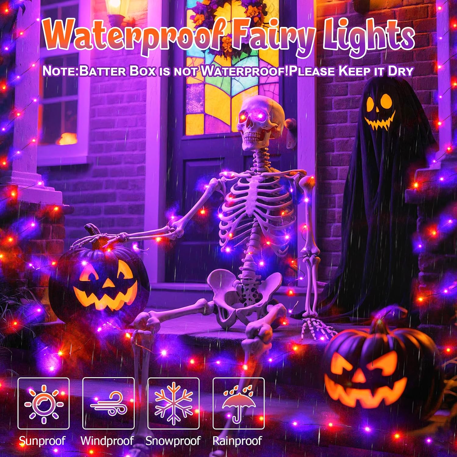 Thumbnail 2 de Lincentra Halloween Decoration Lights, 2 Pack 5M 50LED Orange Purple – Battery Operated with Timer