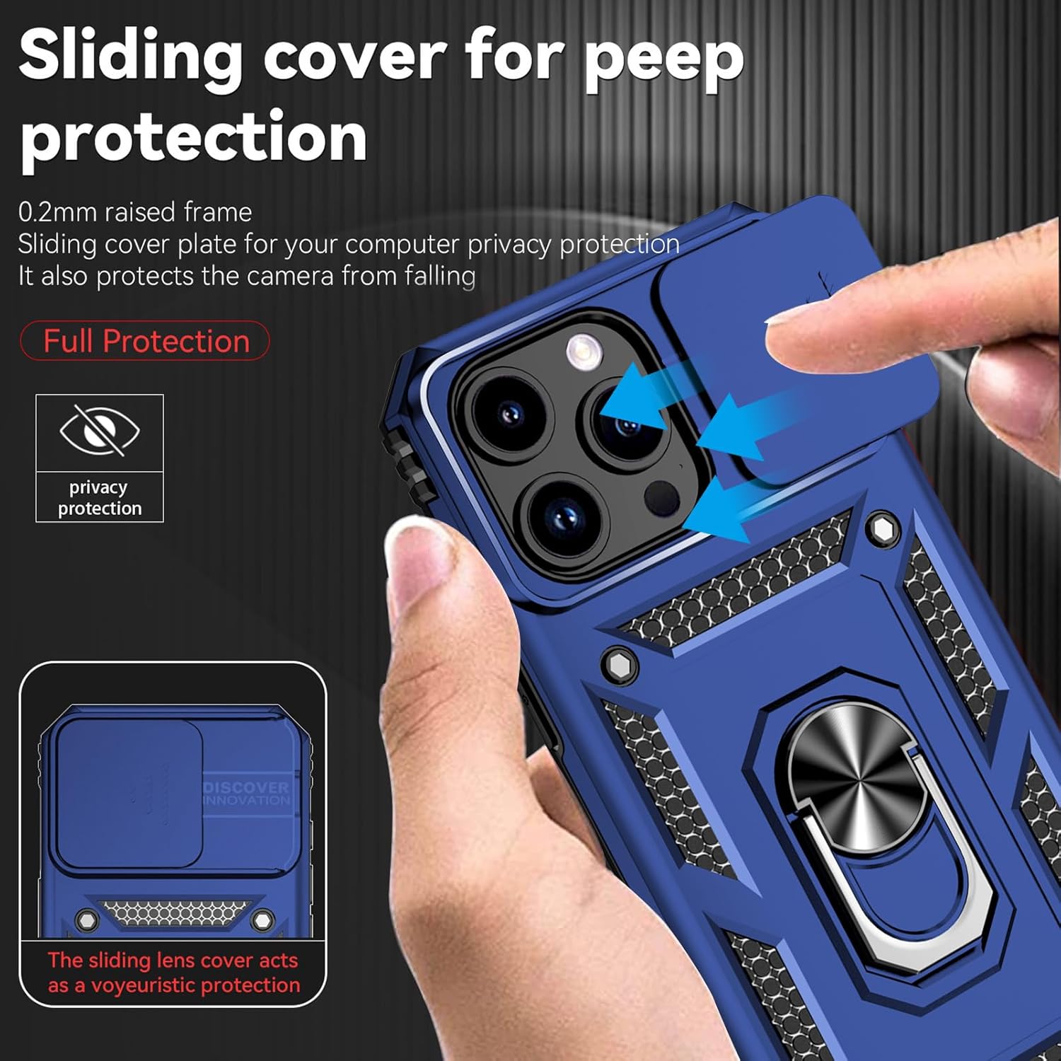 Thumbnail 3 de Yiakeng iPhone 15 Pro Max Case with Screen Protector – Military Grade 20ft Drop Tested, Slide Camera Cover & Magnetic Kickstand (Blue)